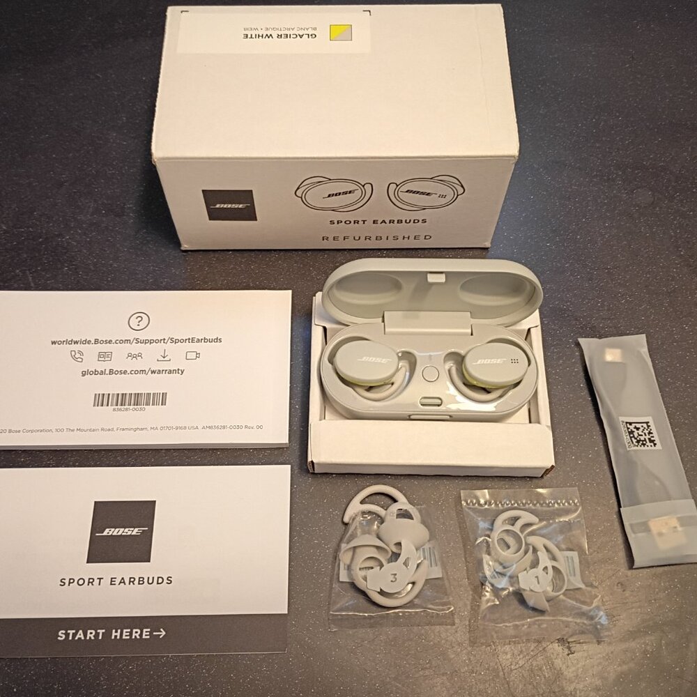 Bose Sport Earbuds Glacier White. Refurbished by Bose in Bose box. All Inclusive
